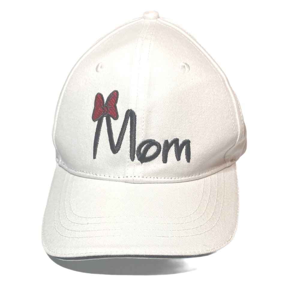 White 'Mom' Adjustable Hat With Red Bow